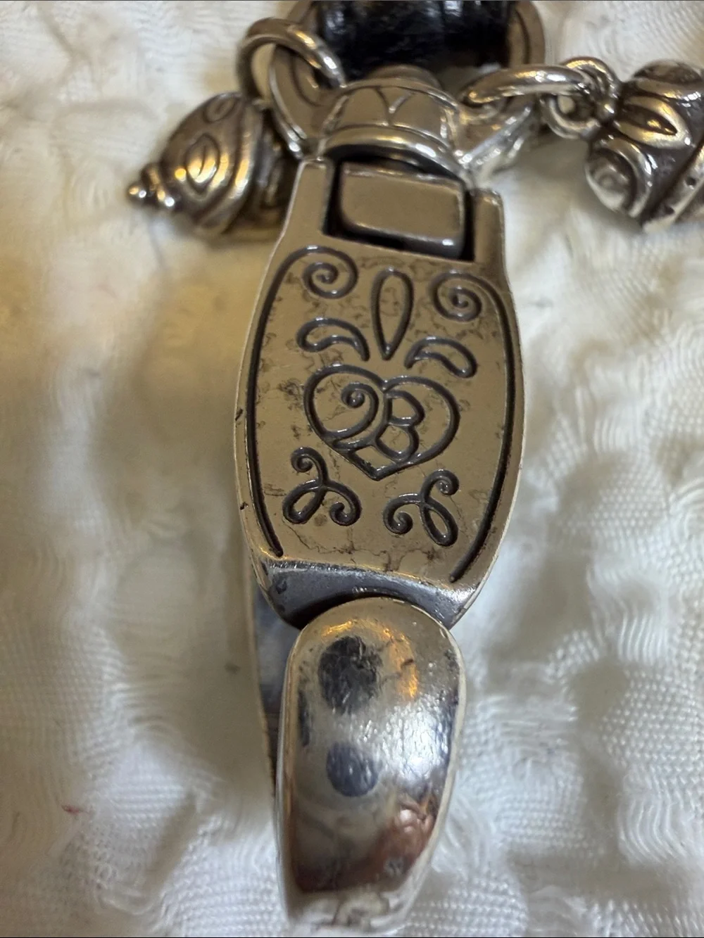 BRIGHTON, Leather and Silver Tone Keychain with Decorative Clip - Black